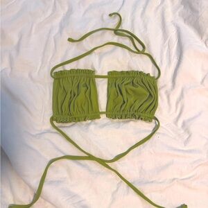 Green Ribbed and ruched bikini top
